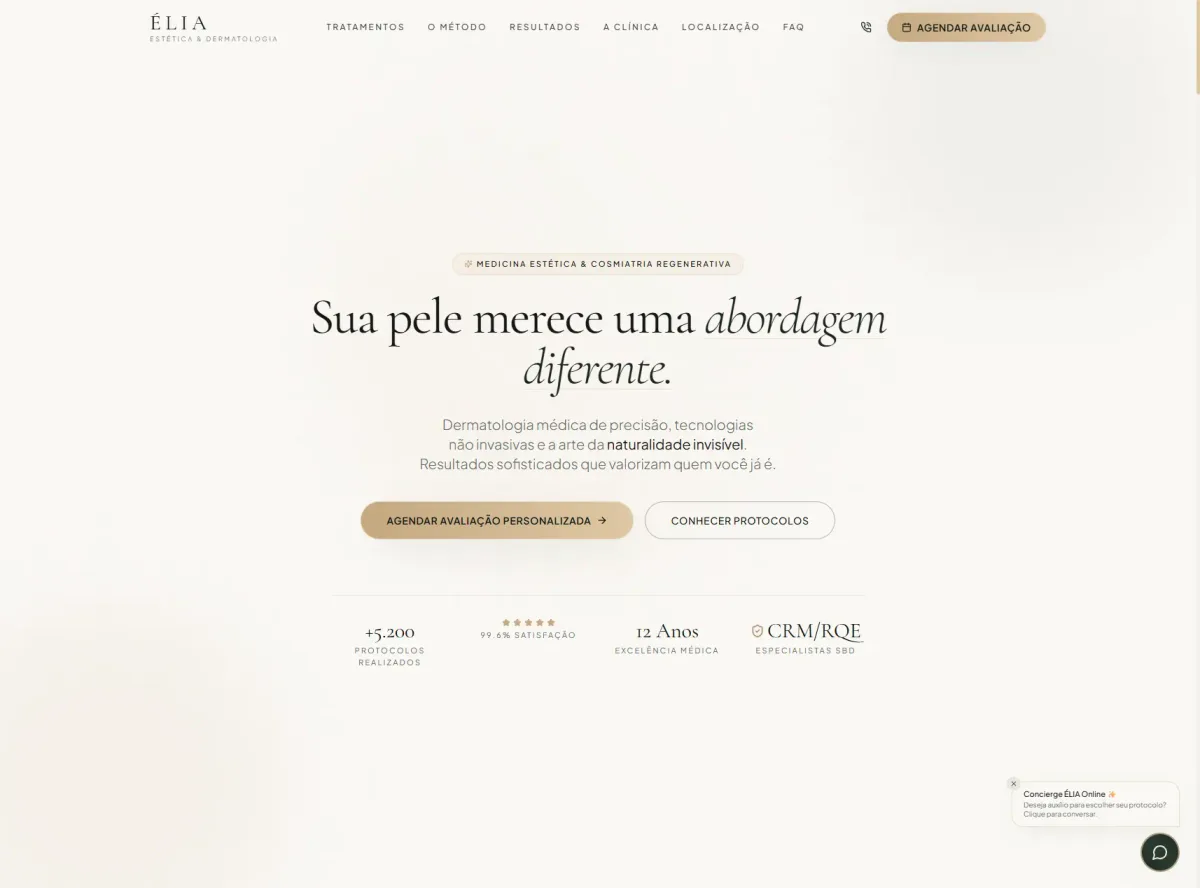 Demonstração do projeto Clínica Élia - SAÚDE & MEDICINA ESTÉTICA
